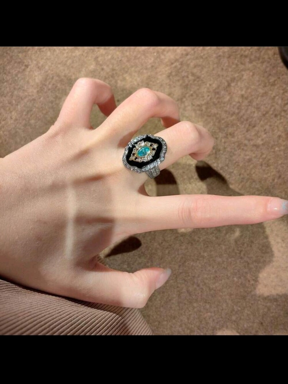 BRAND NEW ** Black and Turquoise Statement Cocktail Ring